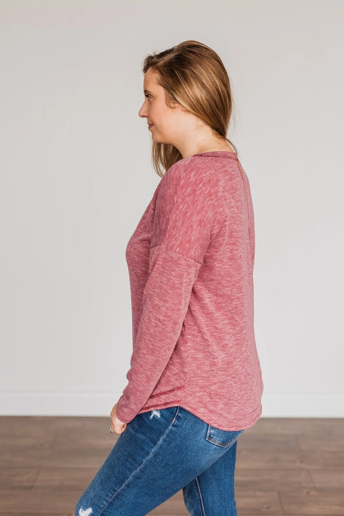 Feeling Lovely Long Sleeve Shirt- Burgundy