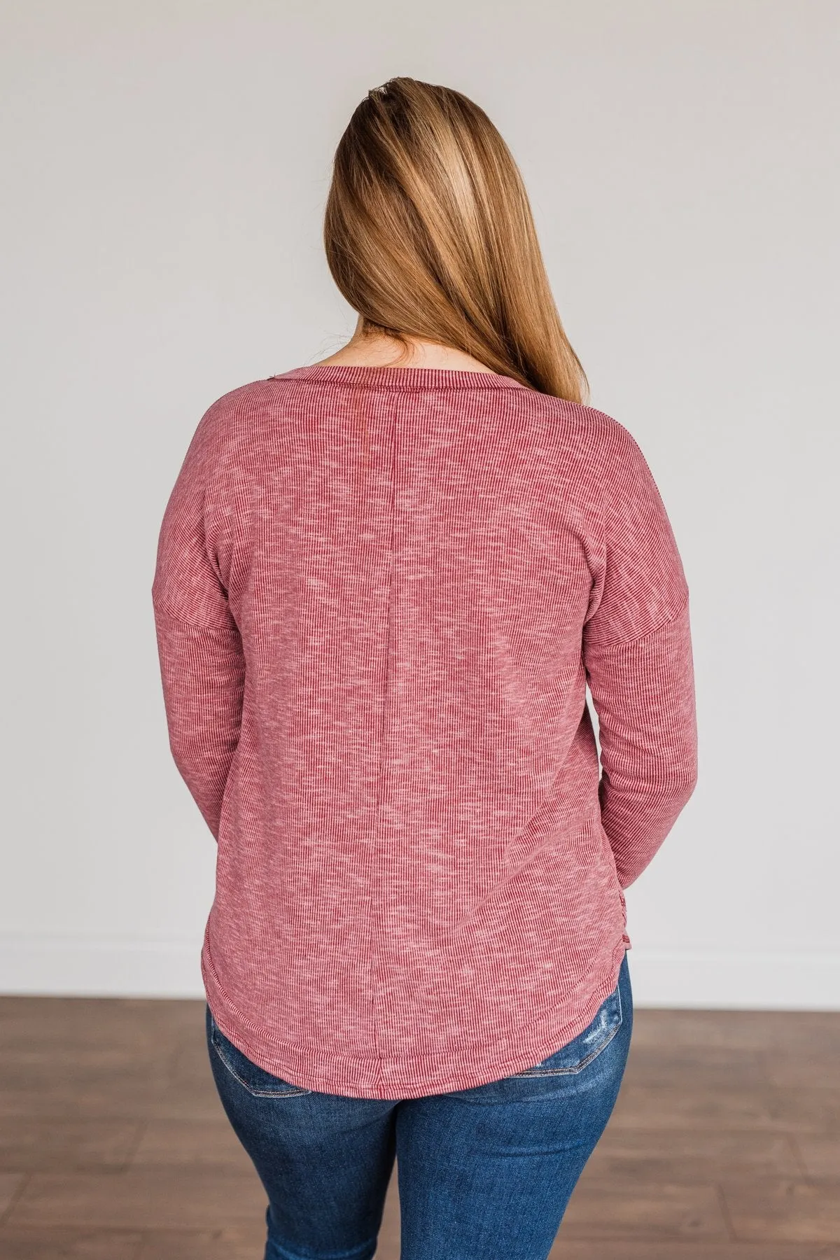 Feeling Lovely Long Sleeve Shirt- Burgundy