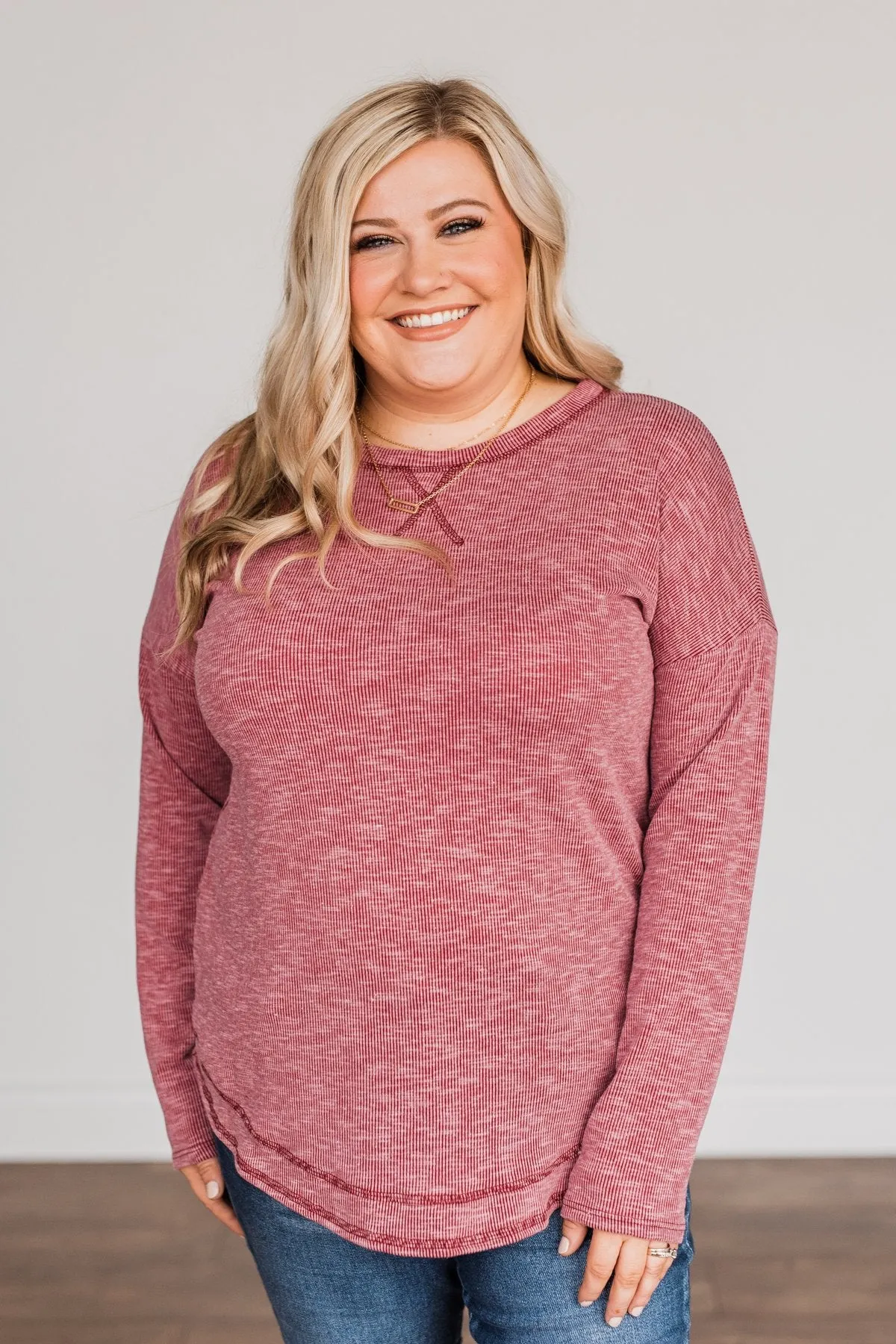 Feeling Lovely Long Sleeve Shirt- Burgundy