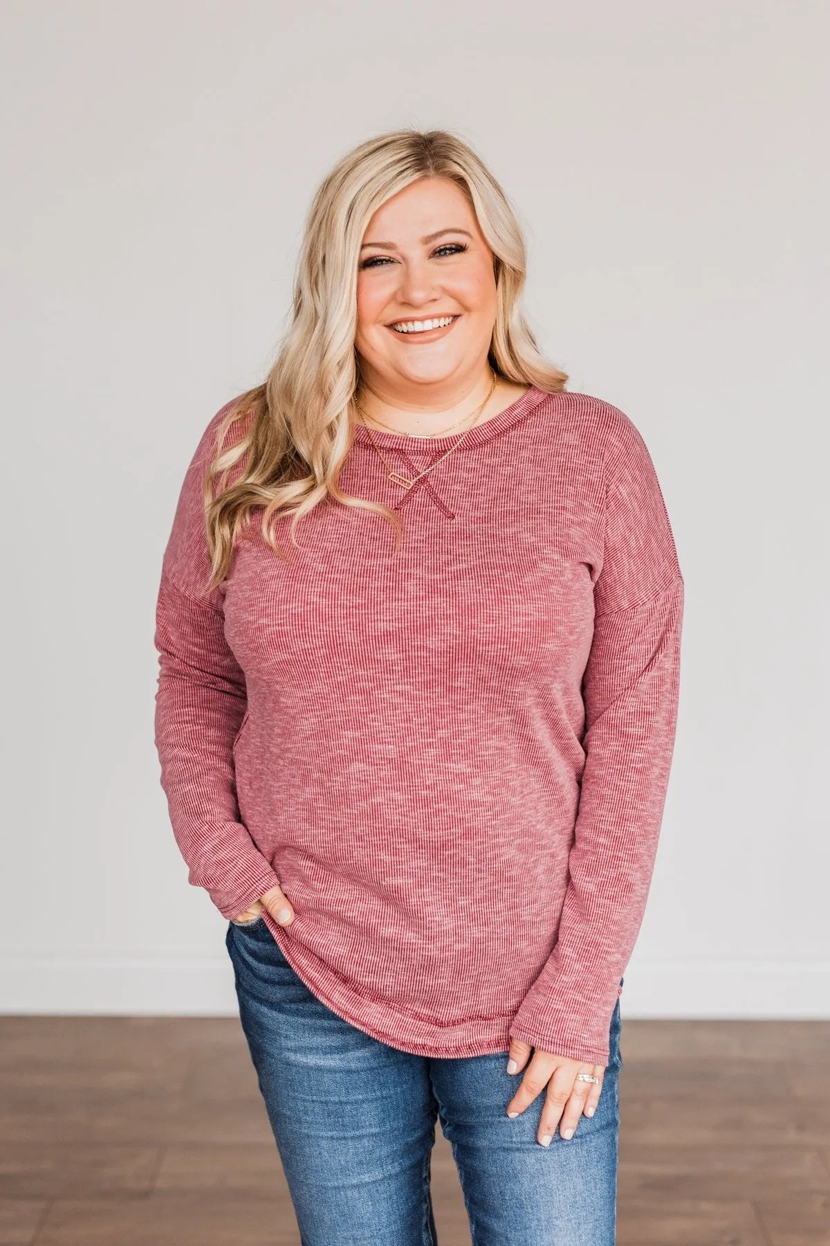 Feeling Lovely Long Sleeve Shirt- Burgundy