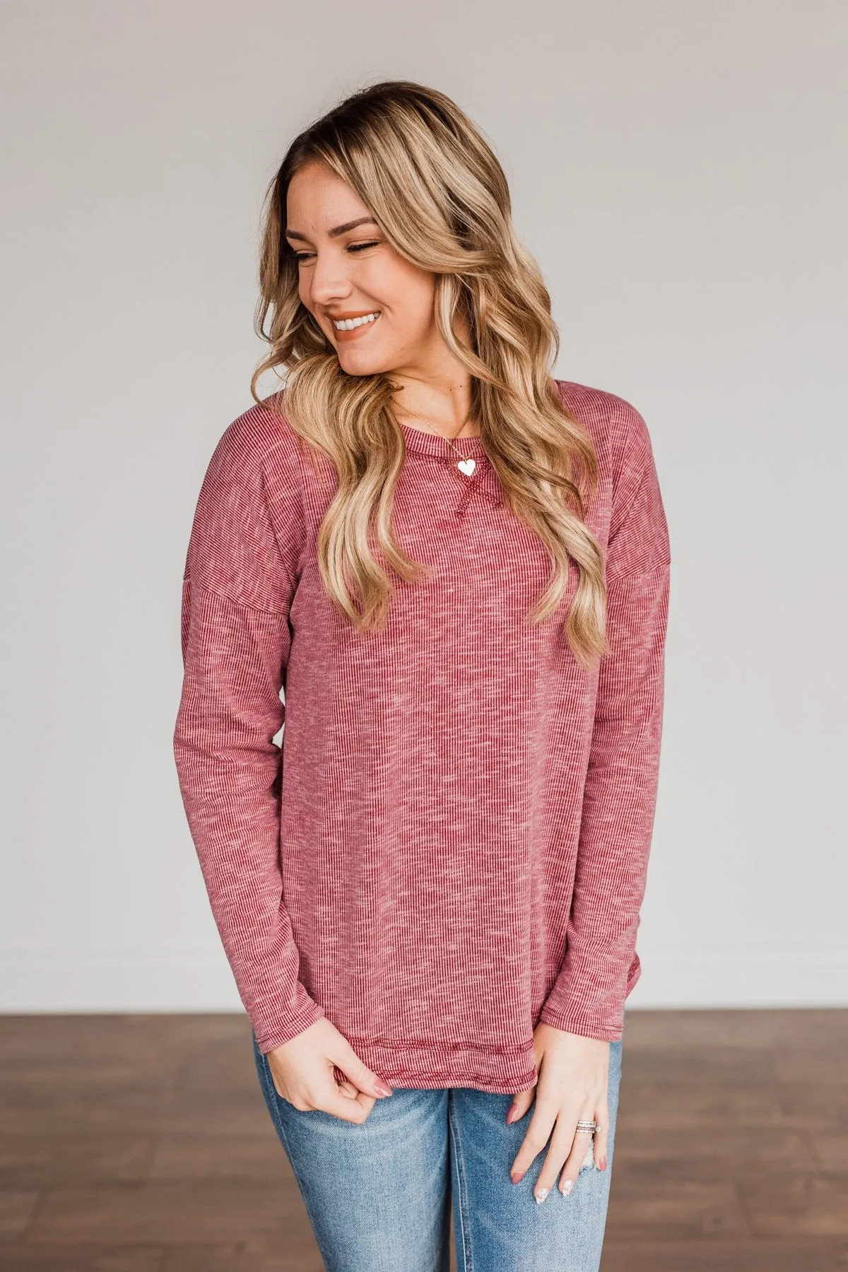 Feeling Lovely Long Sleeve Shirt- Burgundy