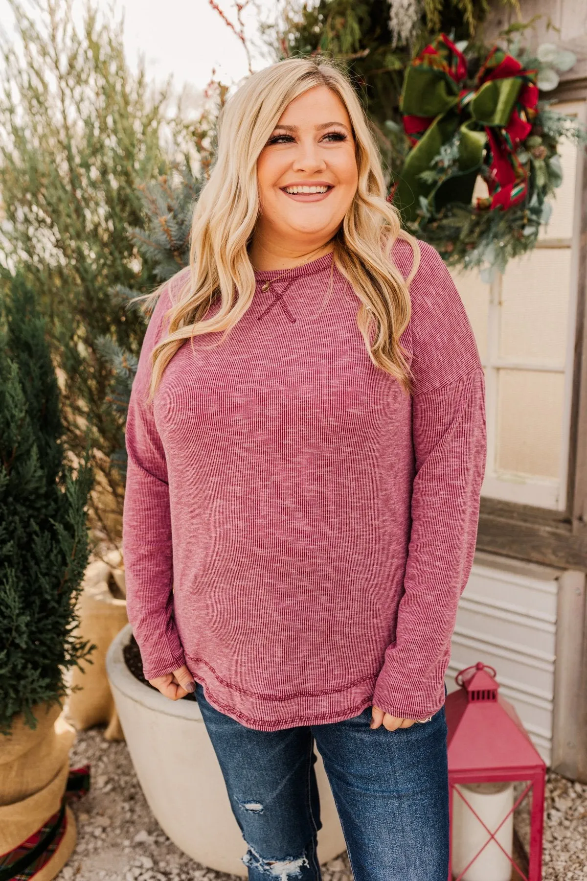 Feeling Lovely Long Sleeve Shirt- Burgundy