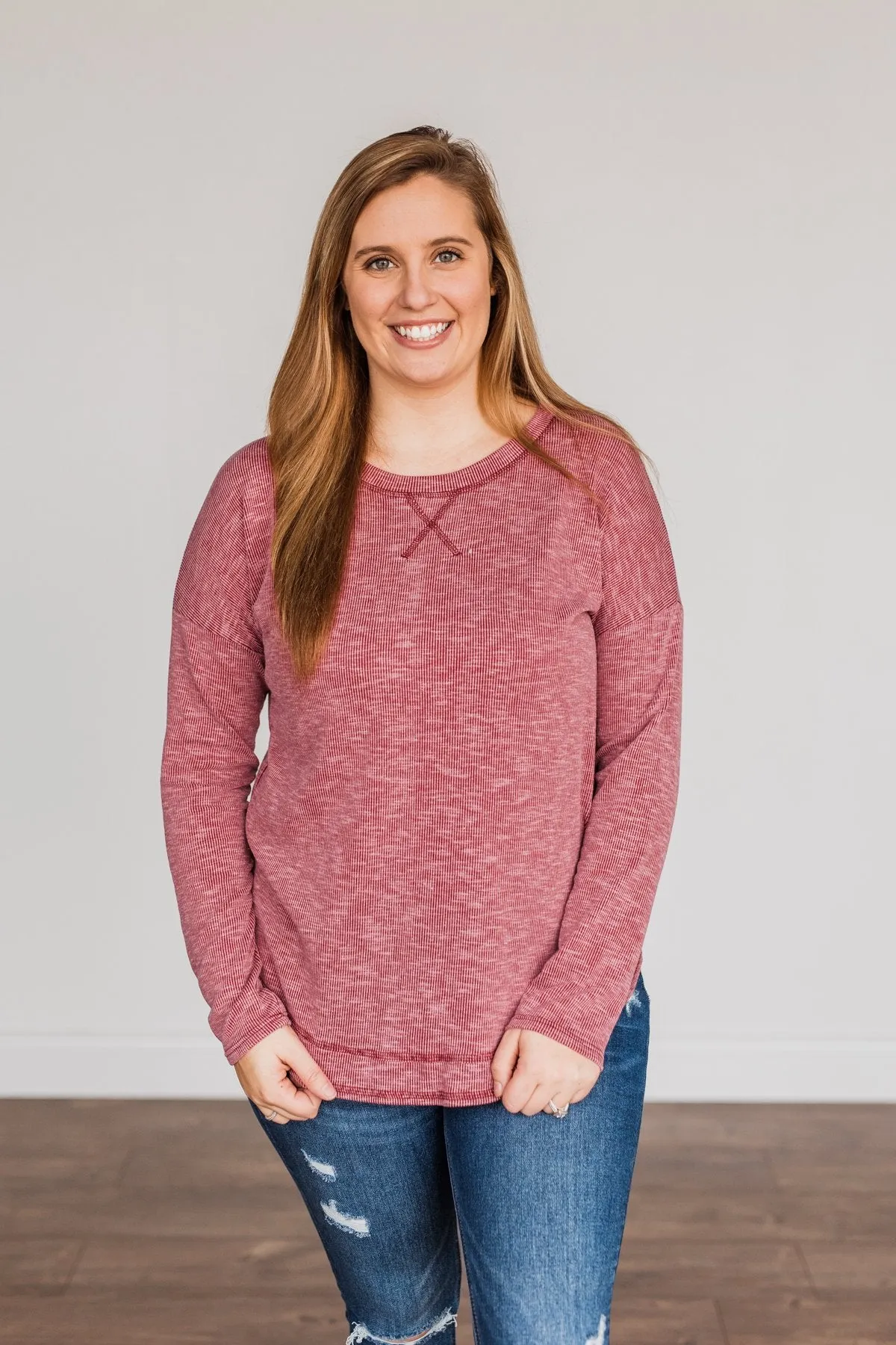 Feeling Lovely Long Sleeve Shirt- Burgundy