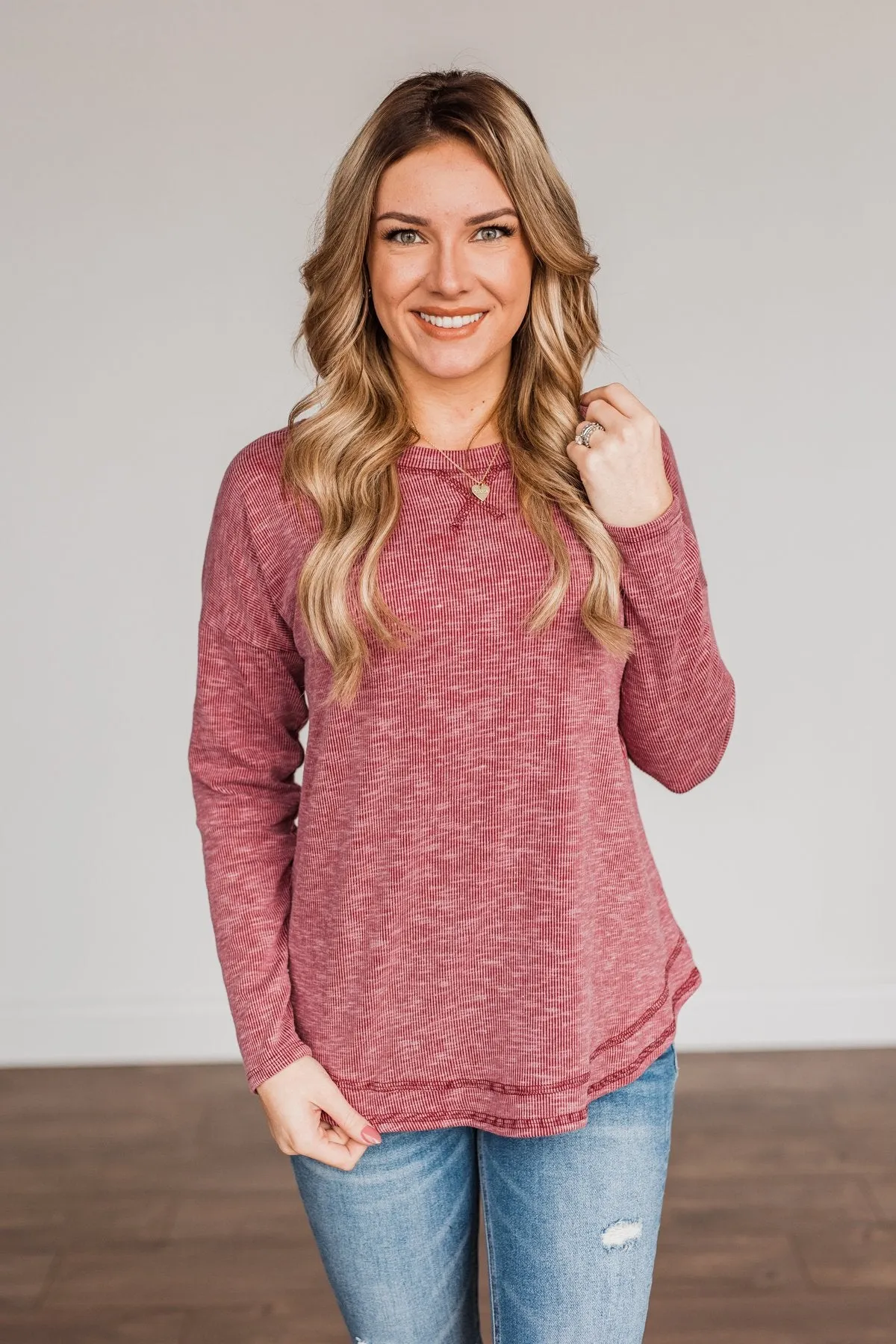 Feeling Lovely Long Sleeve Shirt- Burgundy