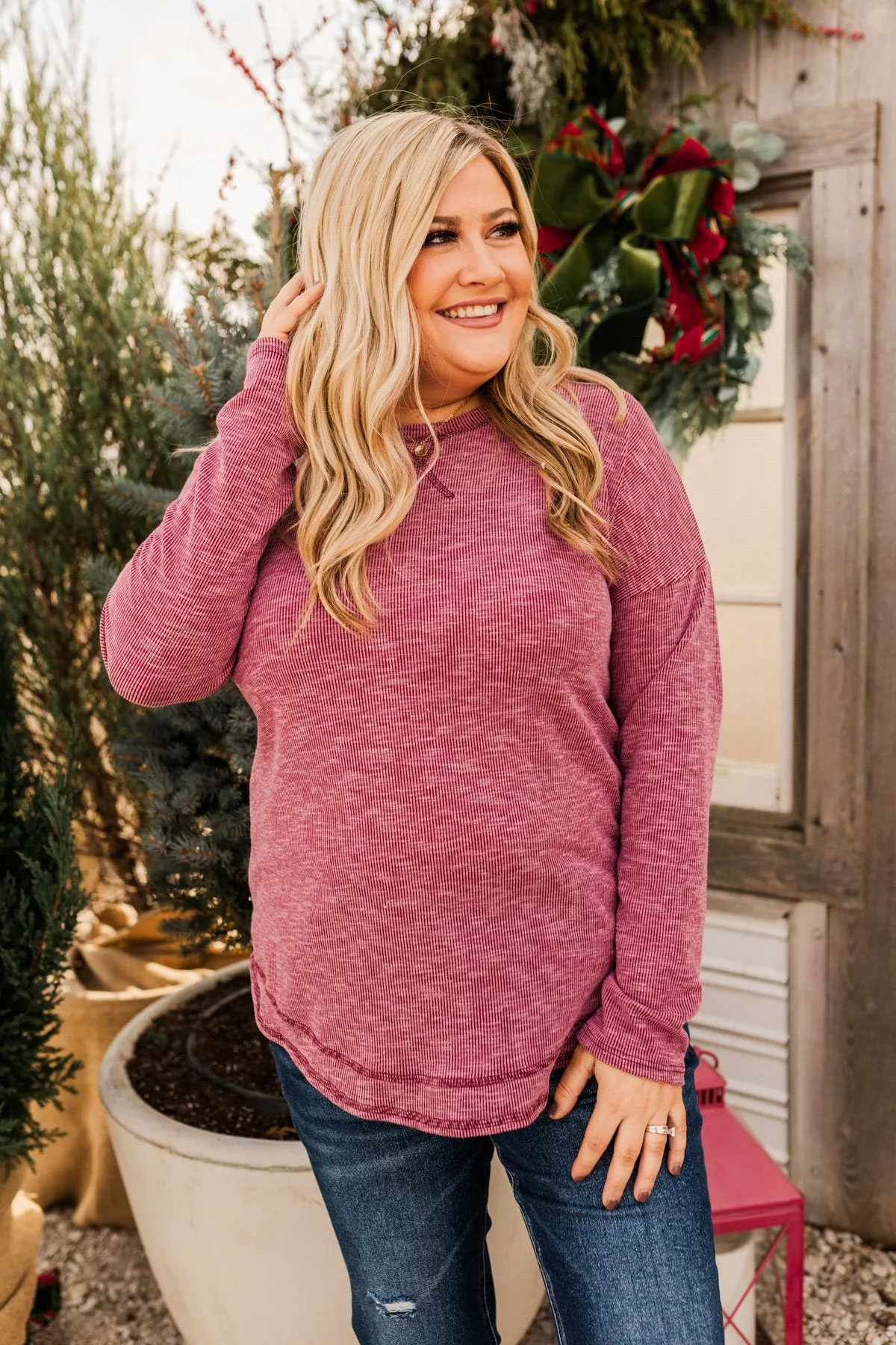 Feeling Lovely Long Sleeve Shirt- Burgundy