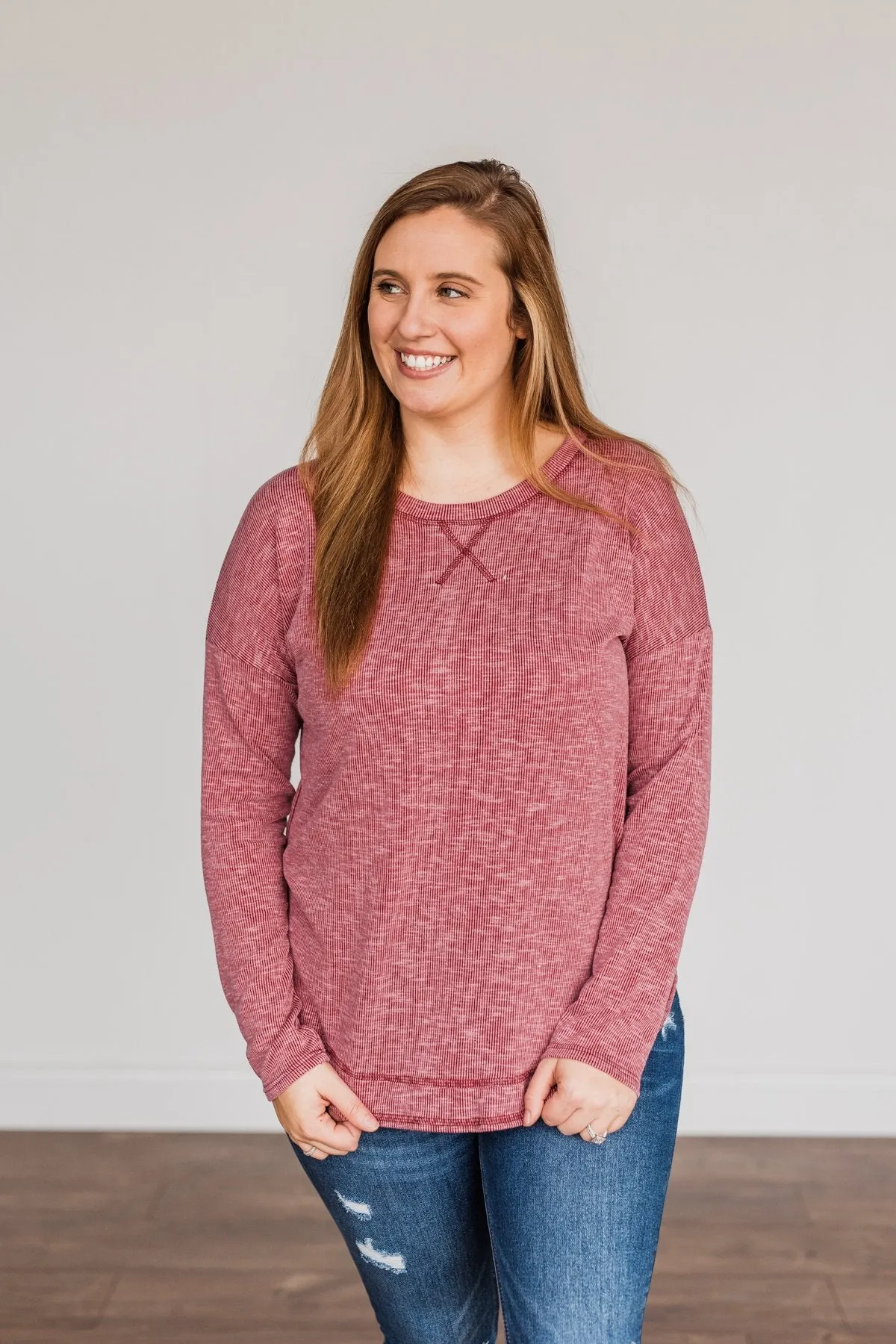 Feeling Lovely Long Sleeve Shirt- Burgundy