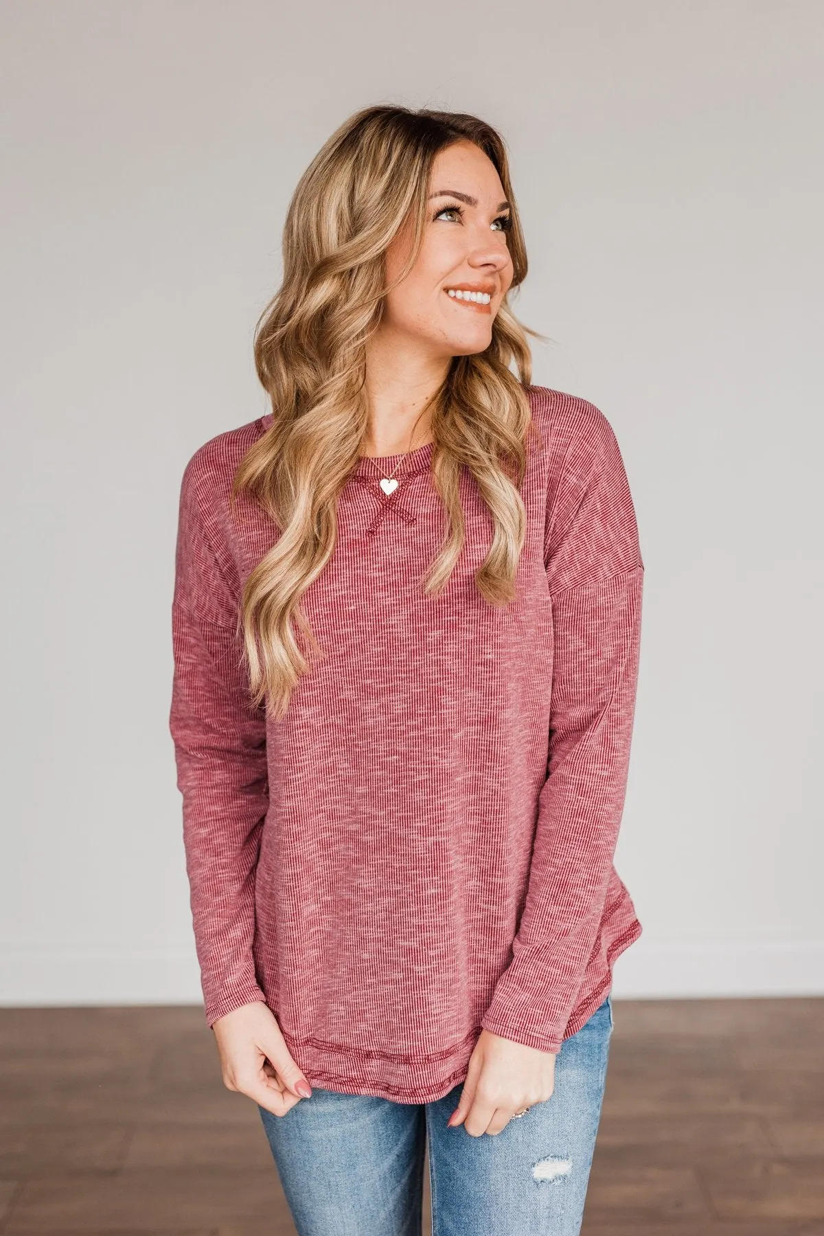 Feeling Lovely Long Sleeve Shirt- Burgundy