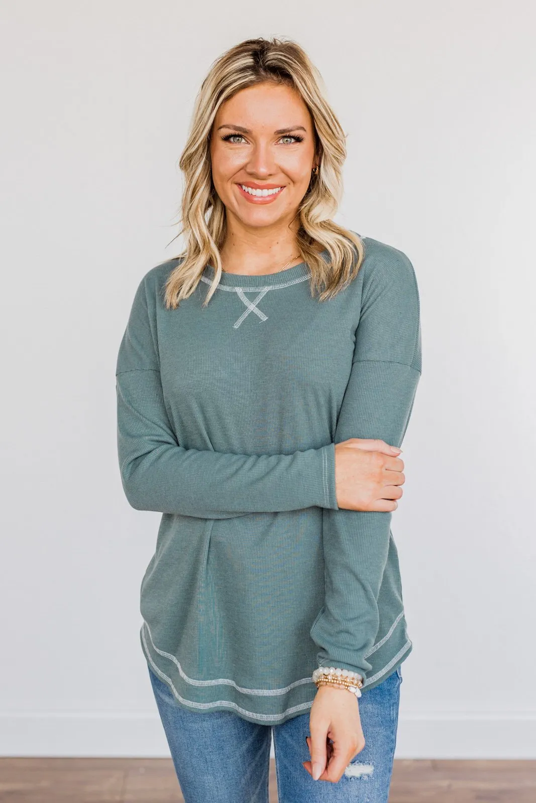 Feeling Lovely Long Sleeve Shirt- Dusty Teal