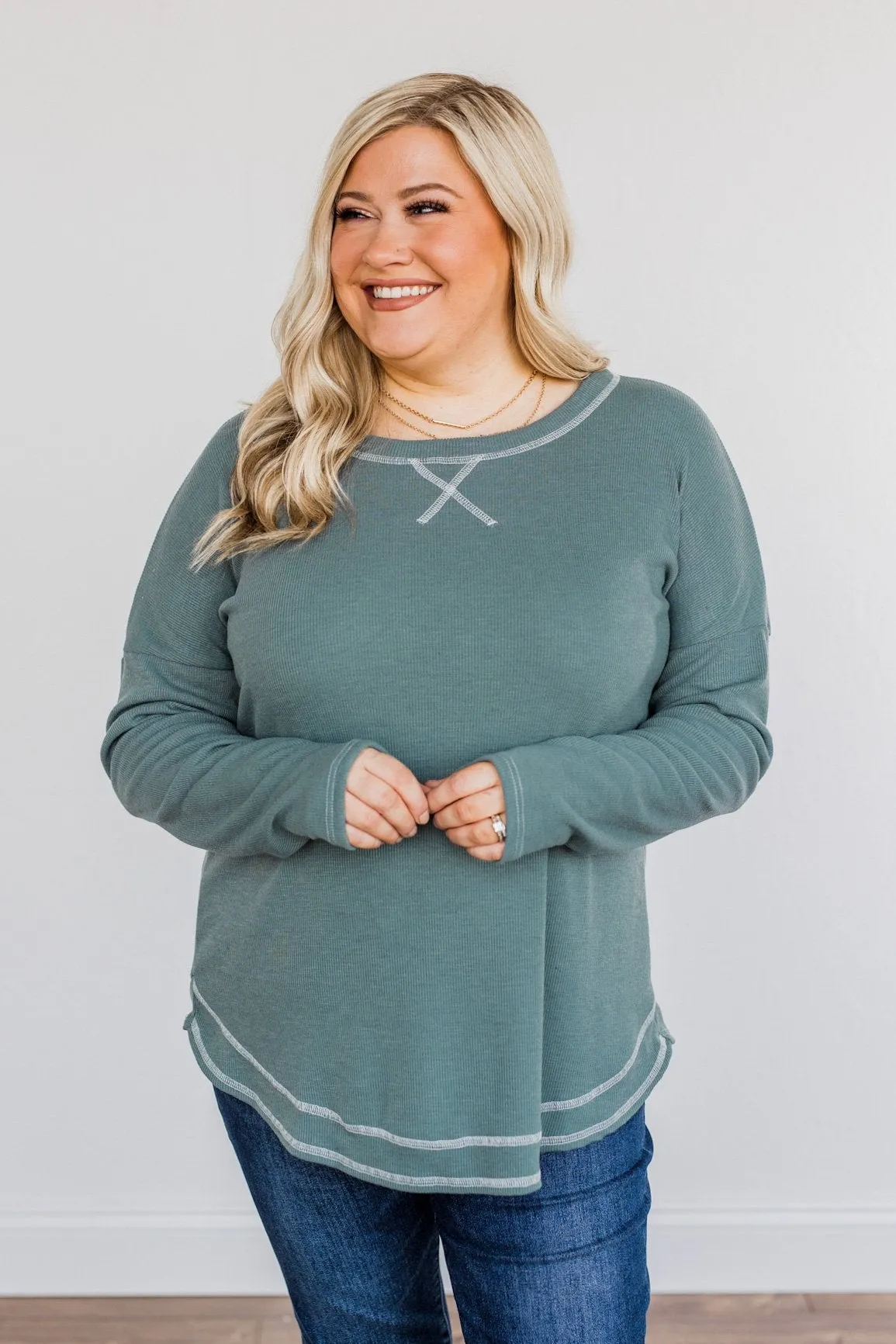 Feeling Lovely Long Sleeve Shirt- Dusty Teal