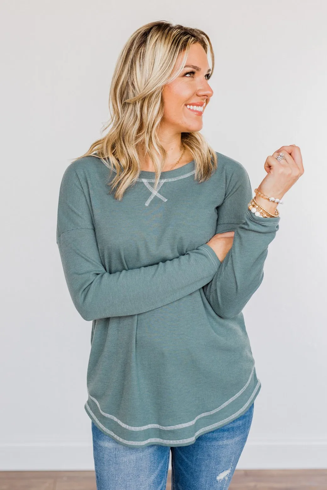 Feeling Lovely Long Sleeve Shirt- Dusty Teal