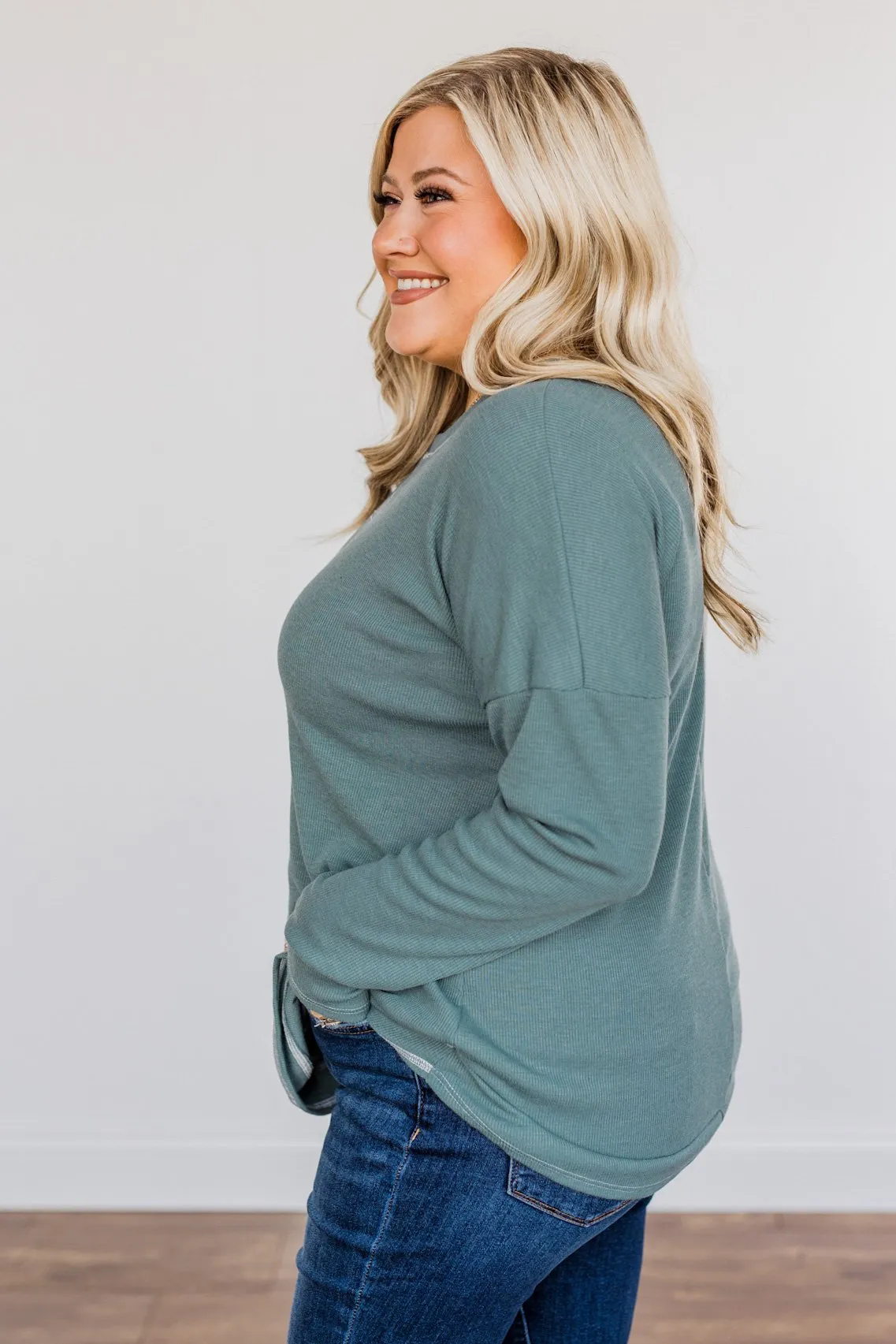 Feeling Lovely Long Sleeve Shirt- Dusty Teal