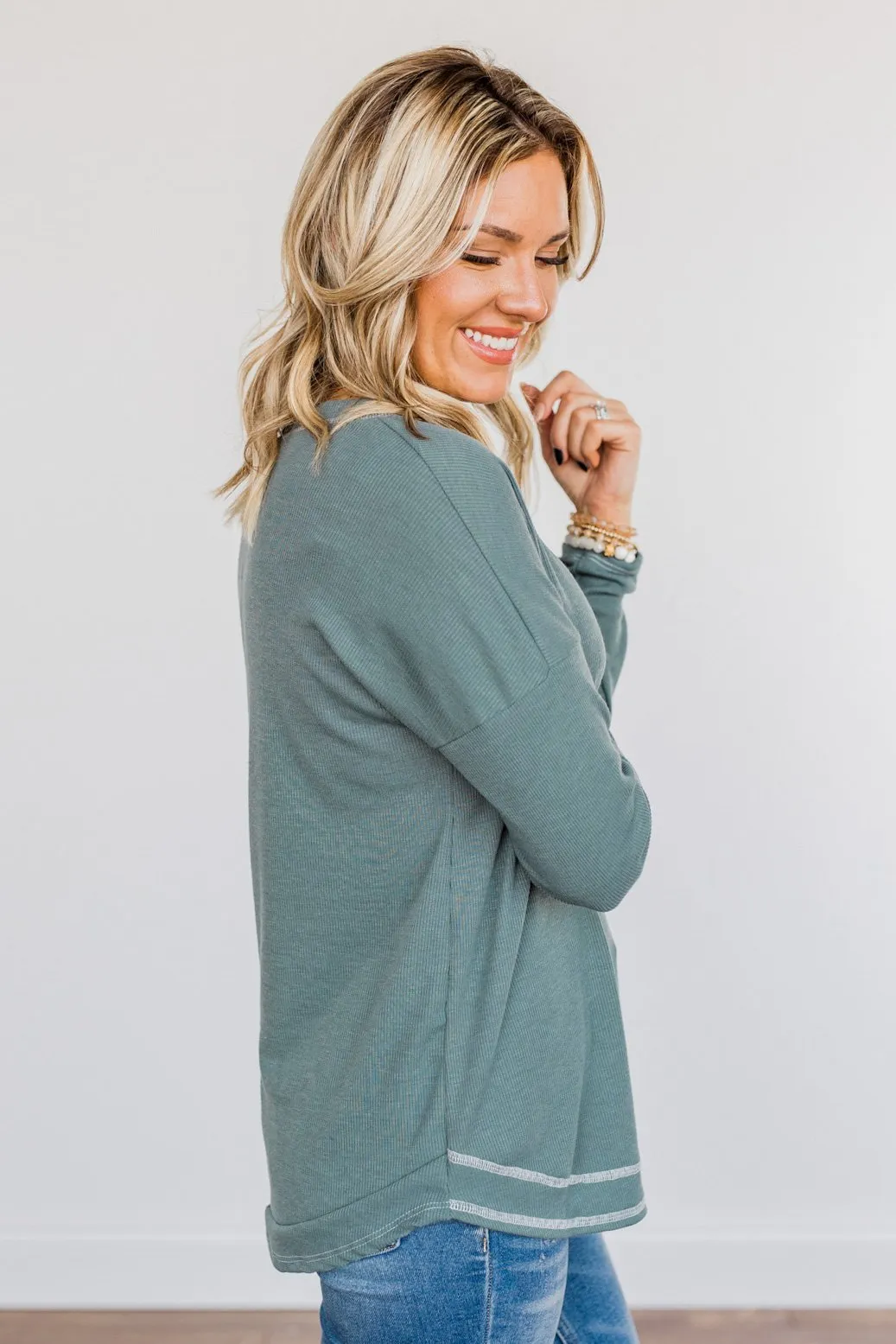 Feeling Lovely Long Sleeve Shirt- Dusty Teal