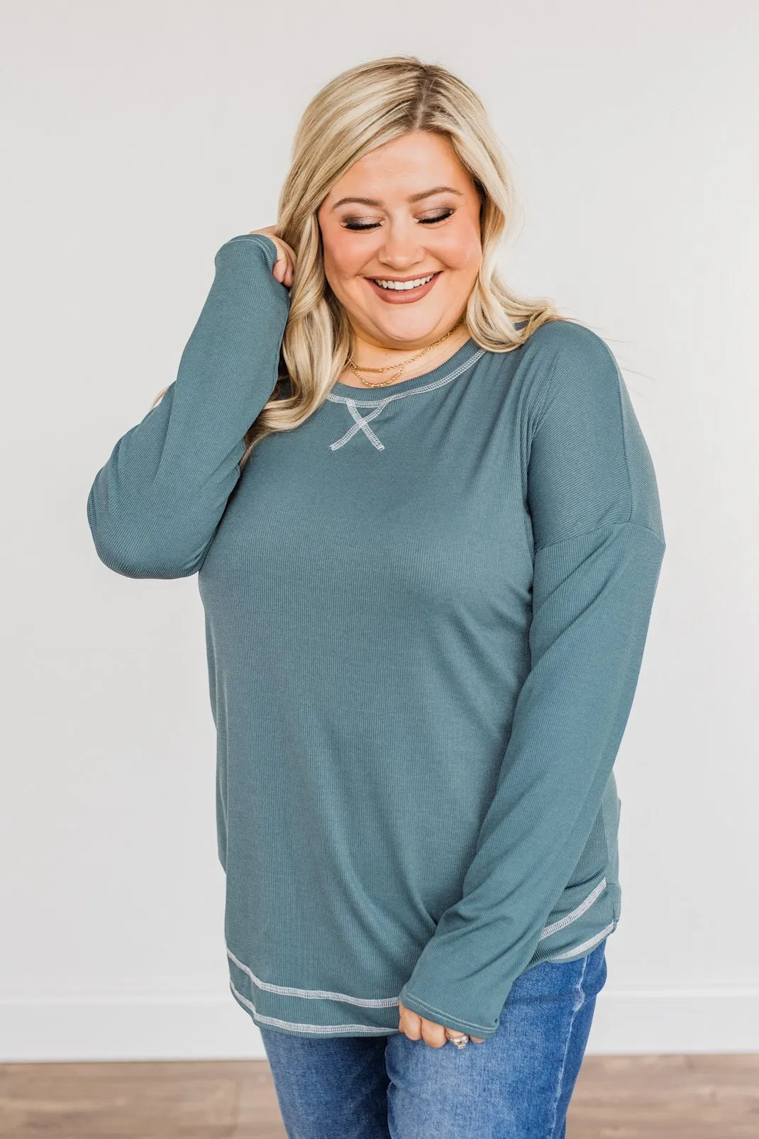 Feeling Lovely Long Sleeve Shirt- Teal