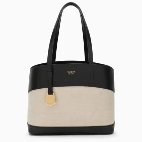 Ferragamo    Ferragamo Black/Natural Leather And Textile Tote Bag