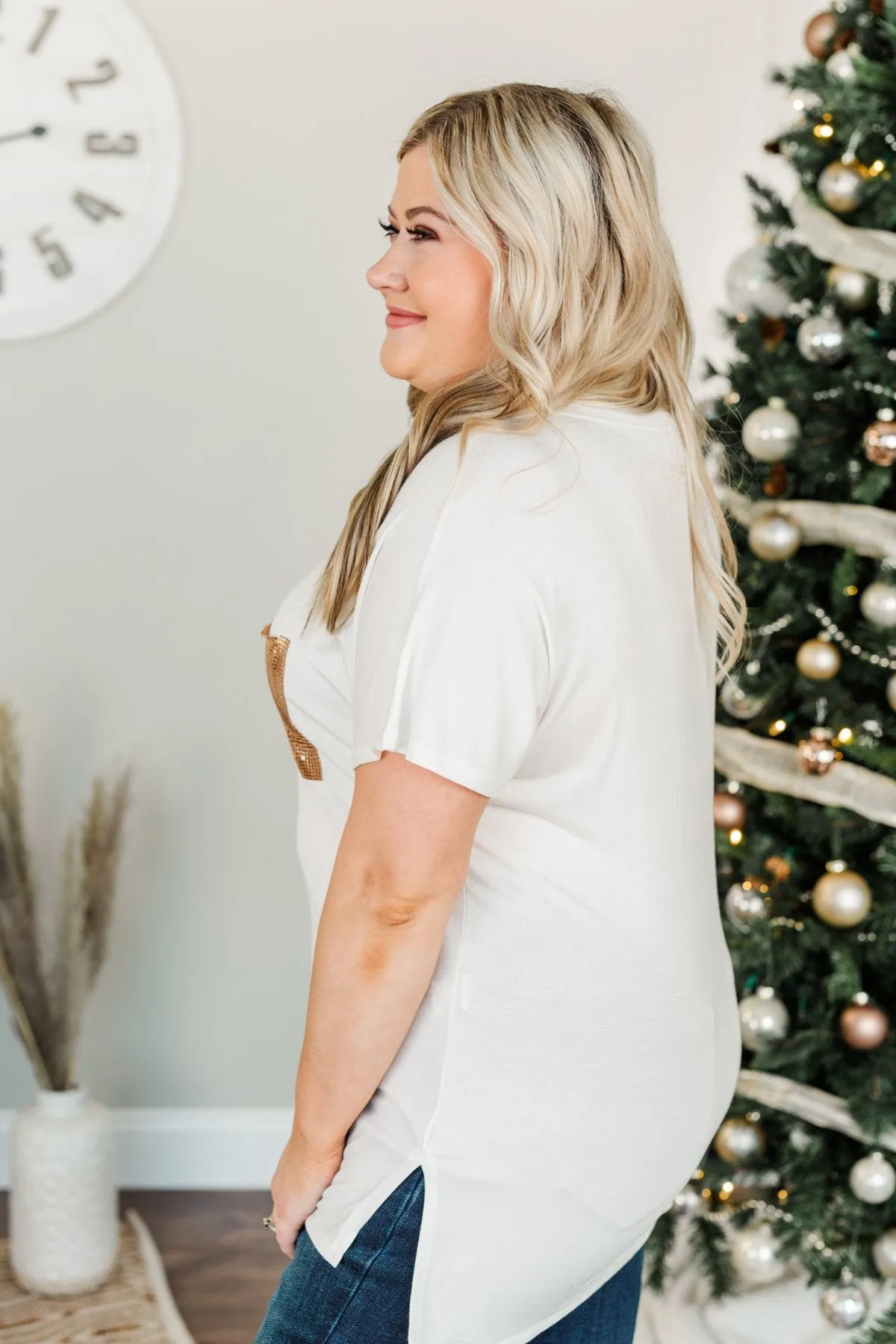 Following My Dreams Glam Pocket Top- Ivory & Copper