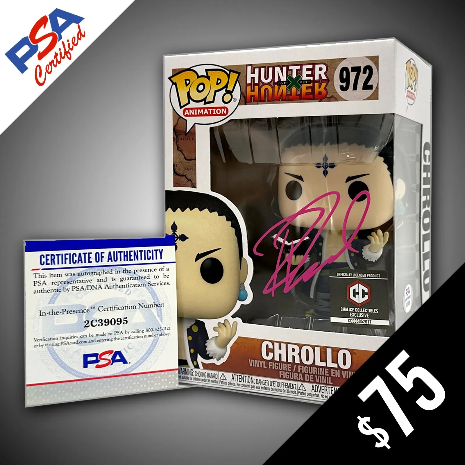 Funko Pop! - Hunter X Hunter: Chrollo SIGNED by Robbie Daymond  (PSA Certified)