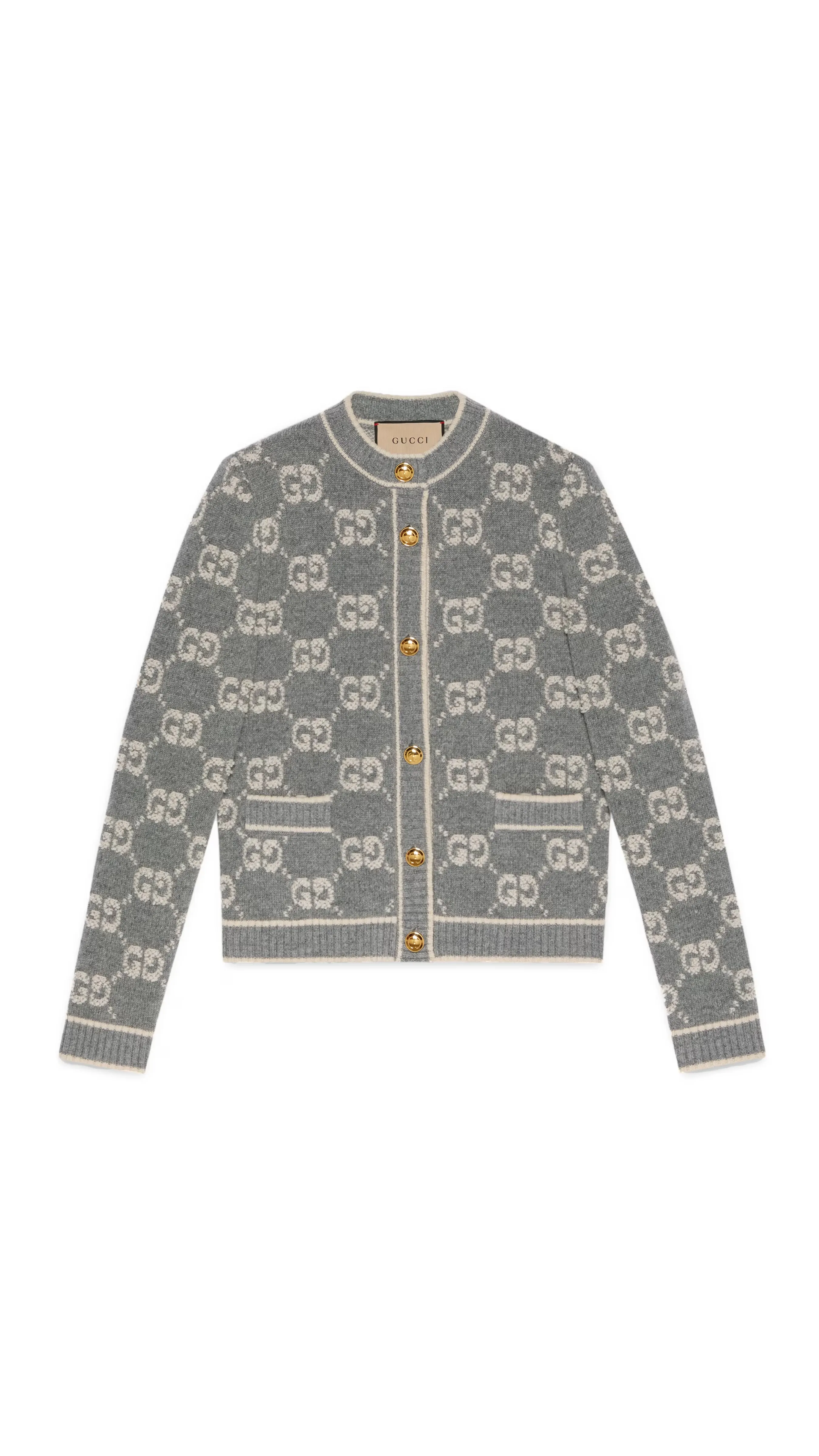 GG Wool Bouclé Jacquard Cardigan - Grey