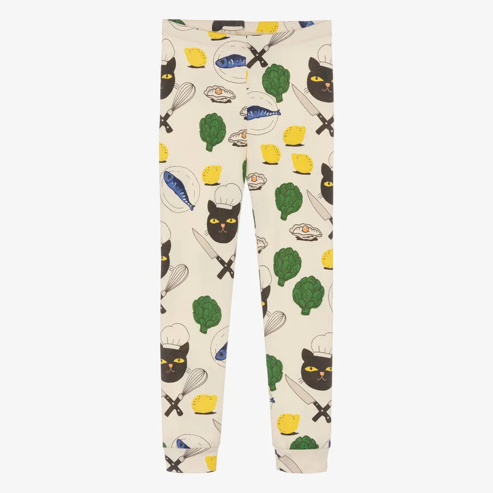 Girls Ivory Cat Chef Cotton Leggings