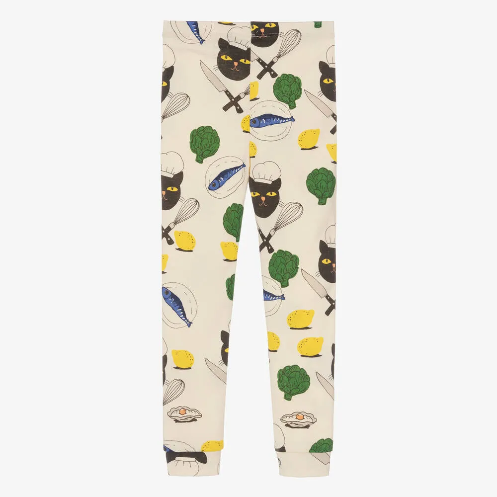 Girls Ivory Cat Chef Cotton Leggings