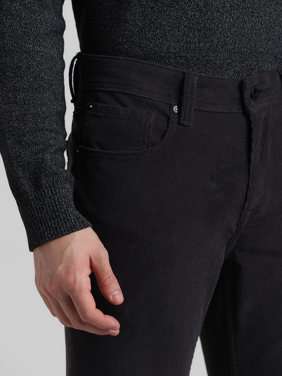 Grey Mid Rise Corduroy Pants