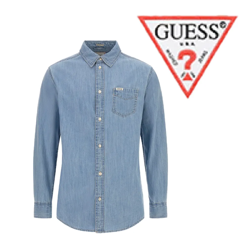 Guess  |Denim Street Style Long Sleeves Plain Logo Shirts