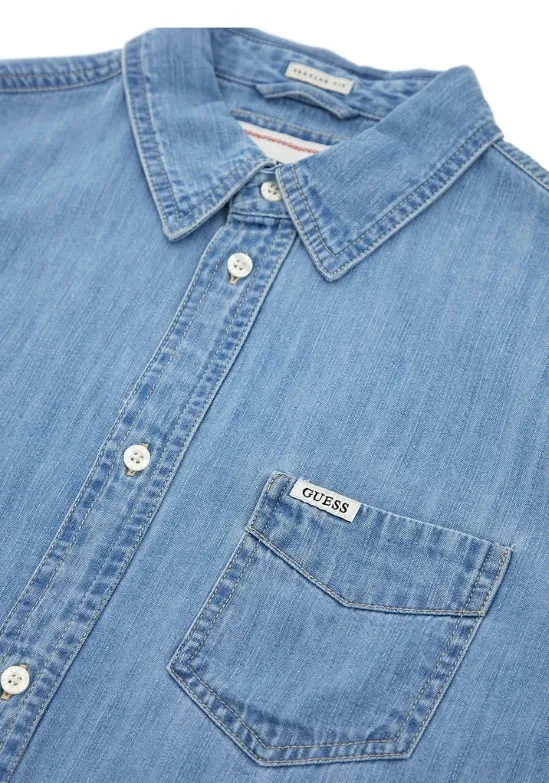 Guess  |Denim Street Style Long Sleeves Plain Logo Shirts