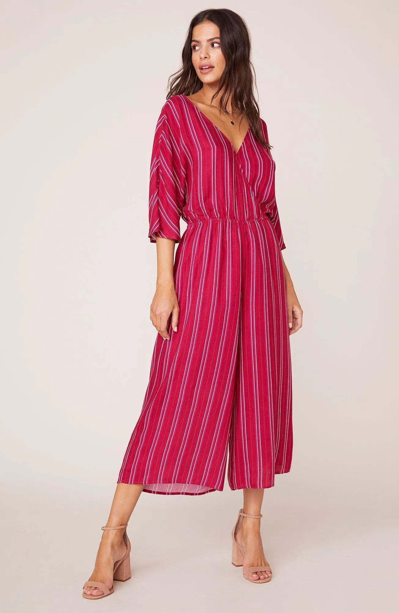 Jack Pin-Stripe Jumpsuit in Lipstick Red