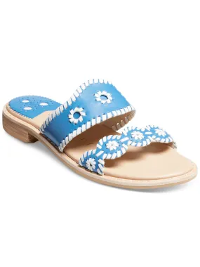 JACK ROGERS Womens Blue Contrast Whip Stitching Cushioned Caroline Round Toe Slip On Leather Sandals Shoes