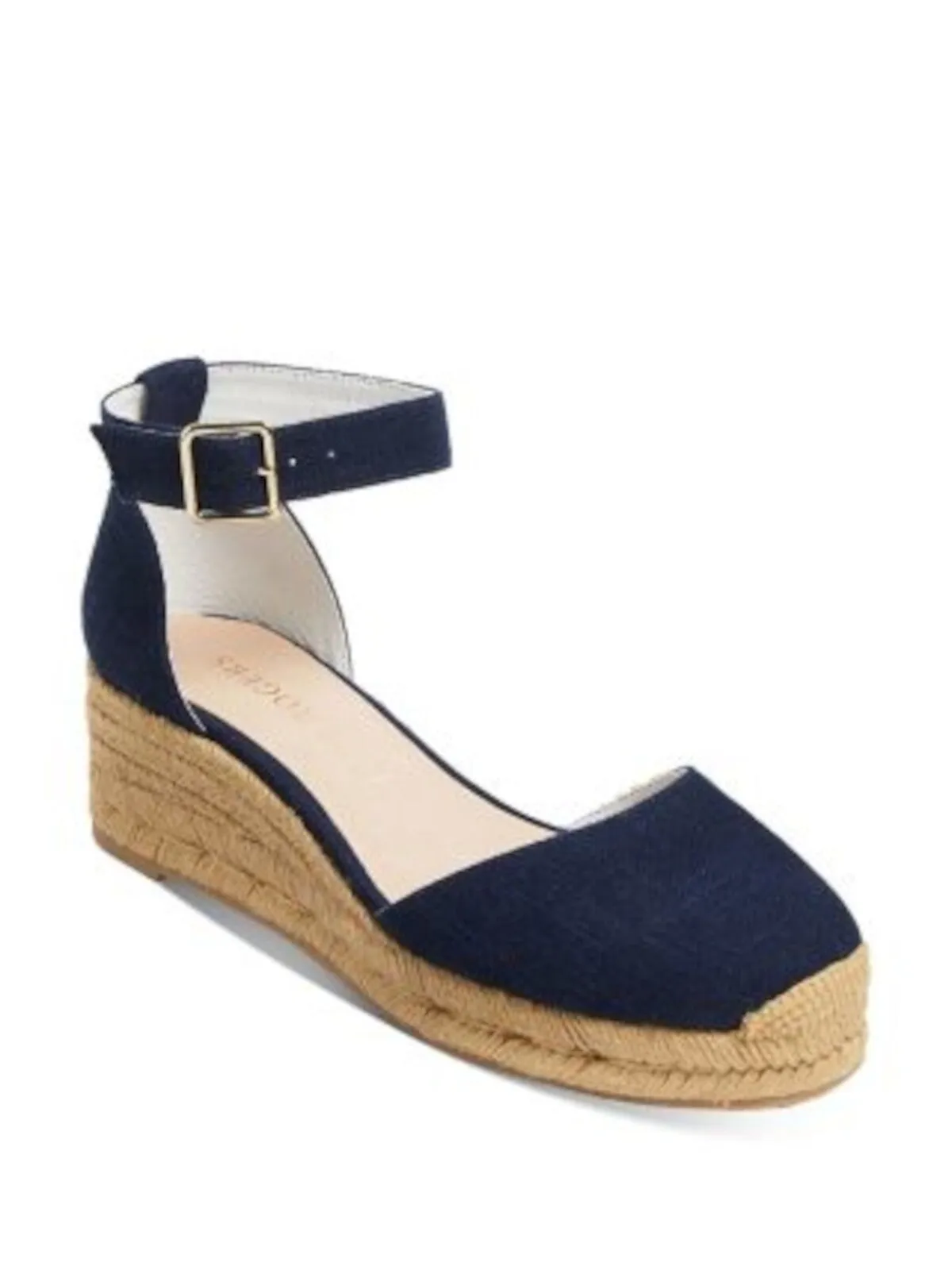 JACK ROGERS Womens Navy Padded Ankle Strap Palmer Round Toe Wedge Buckle Espadrille Shoes M