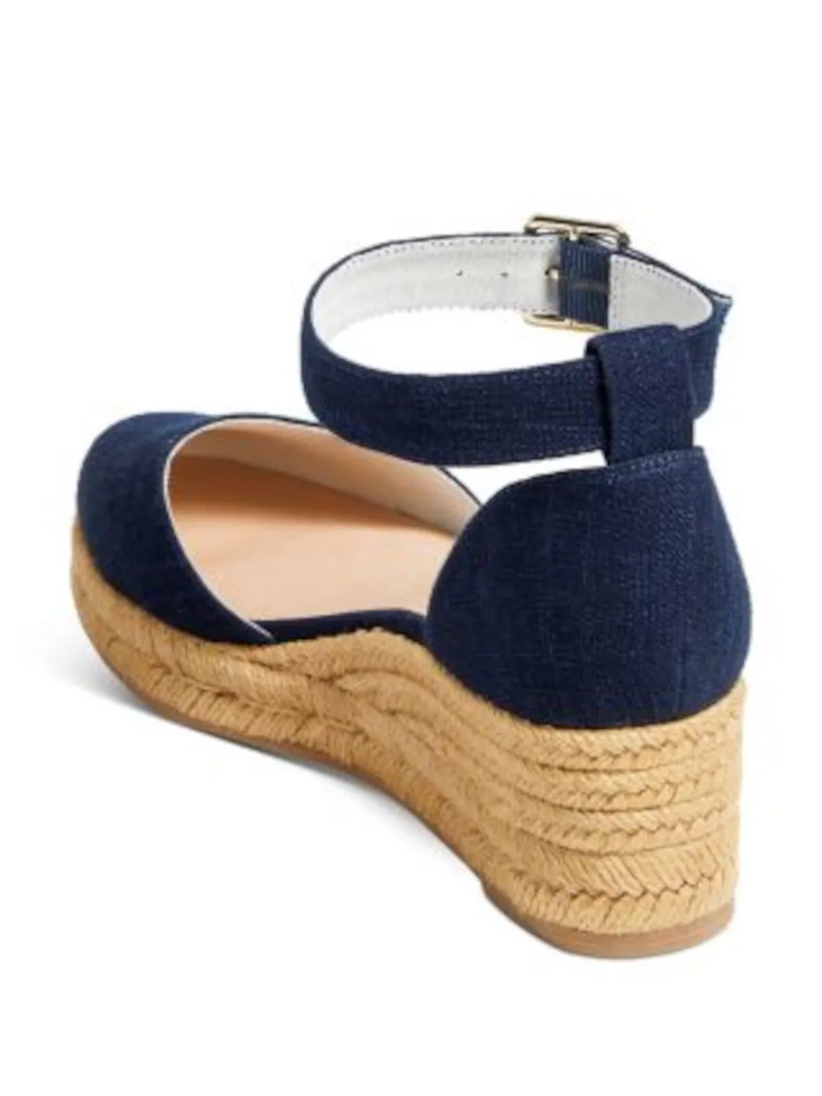 JACK ROGERS Womens Navy Padded Ankle Strap Palmer Round Toe Wedge Buckle Espadrille Shoes M