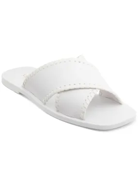 JACK ROGERS Womens White Crisscross Whipstitch Strap Comfort Crisscross Square Toe Slip On Sandals Shoes M