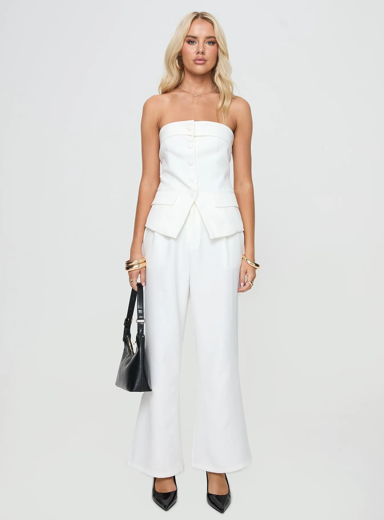 Jazzar Pocket Detail Pleated Pant White