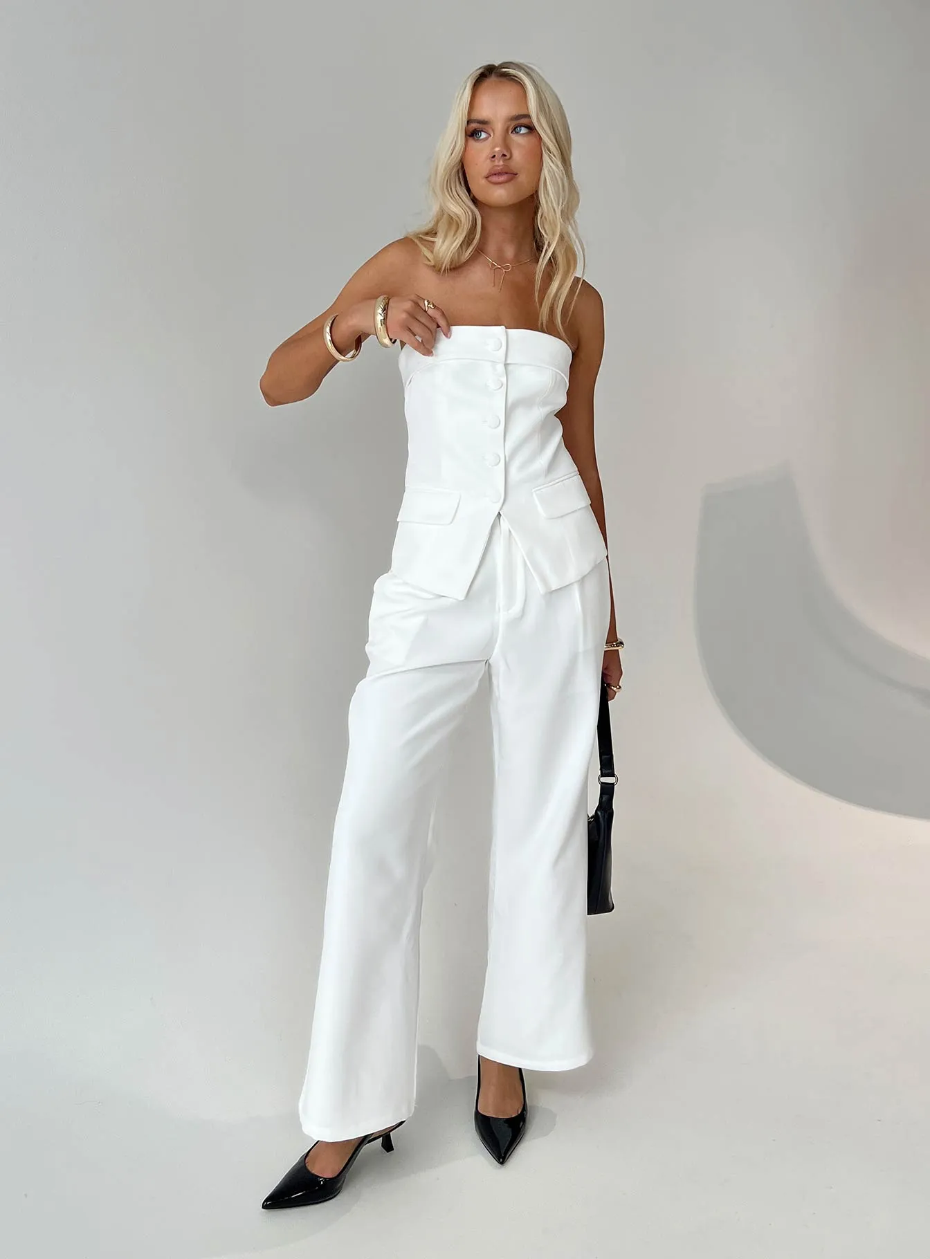 Jazzar Pocket Detail Pleated Pant White