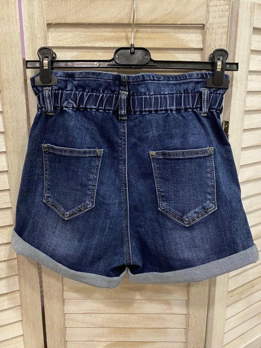 Jeans corti scuri con vita elasticizzata