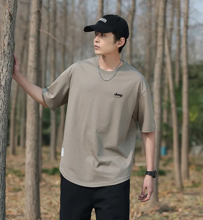 JEEP SPIRIT  |Crew Neck Pullovers Street Style Plain Cotton Short Sleeves