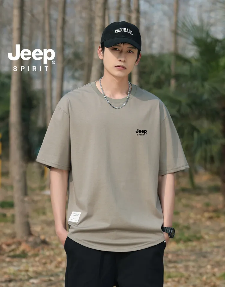 JEEP SPIRIT  |Crew Neck Pullovers Street Style Plain Cotton Short Sleeves