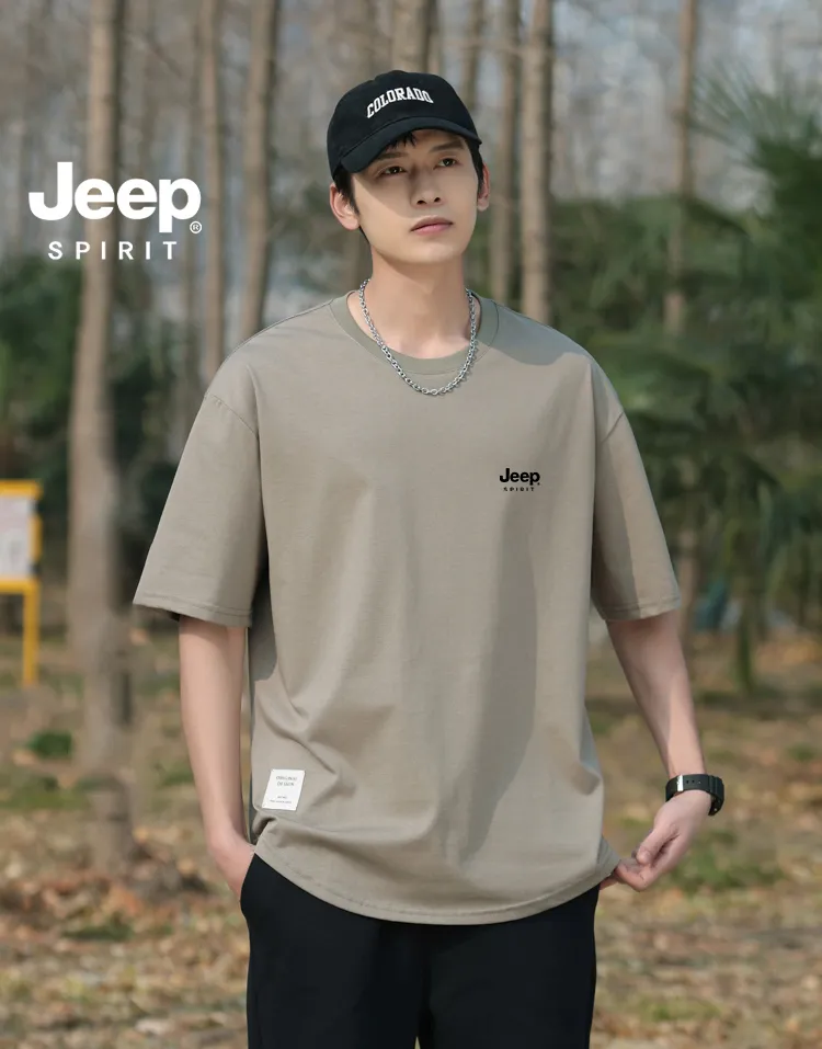 JEEP SPIRIT  |Crew Neck Pullovers Street Style Plain Cotton Short Sleeves