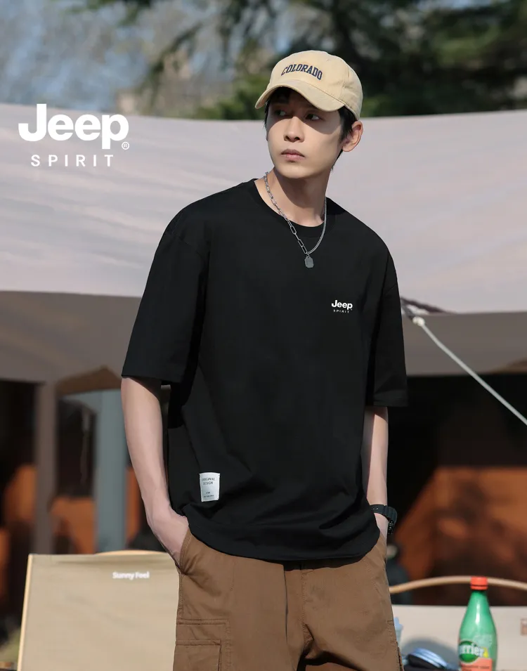 JEEP SPIRIT  |Crew Neck Pullovers Street Style Plain Cotton Short Sleeves