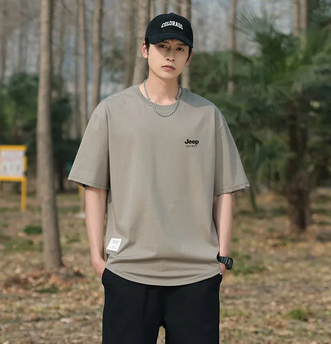 JEEP SPIRIT  |Crew Neck Pullovers Street Style Plain Cotton Short Sleeves