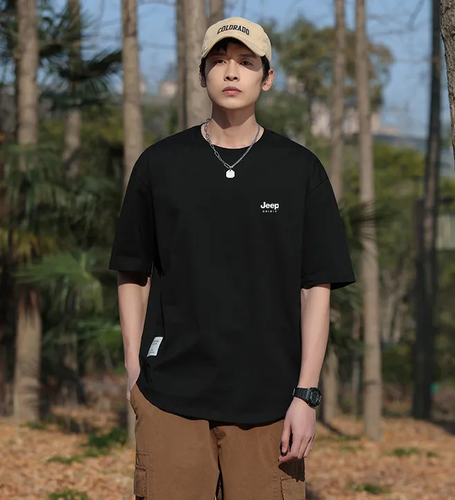 JEEP SPIRIT  |Crew Neck Pullovers Street Style Plain Cotton Short Sleeves