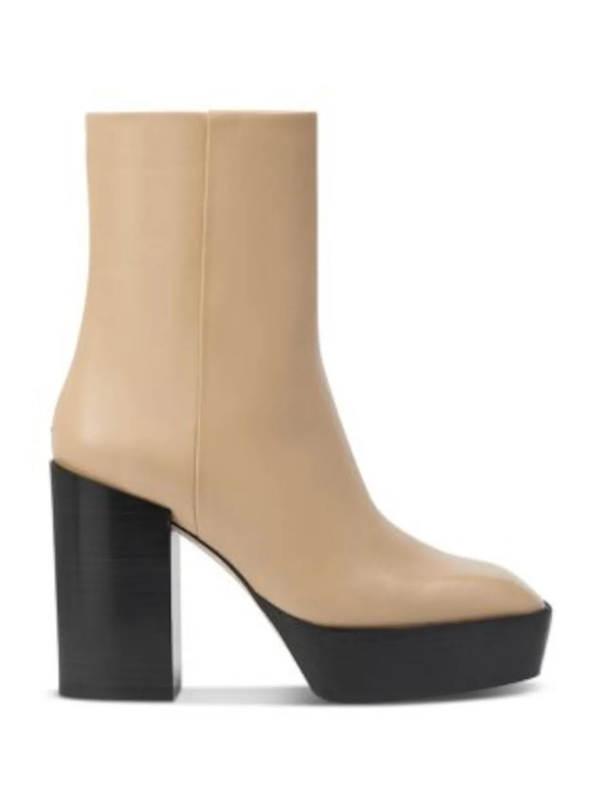 JEFFEREY CAMPBELL Womens Beige 1-1/2 Platform Padded Berlin Square Toe Block Heel Zip-Up Leather Heeled Boots