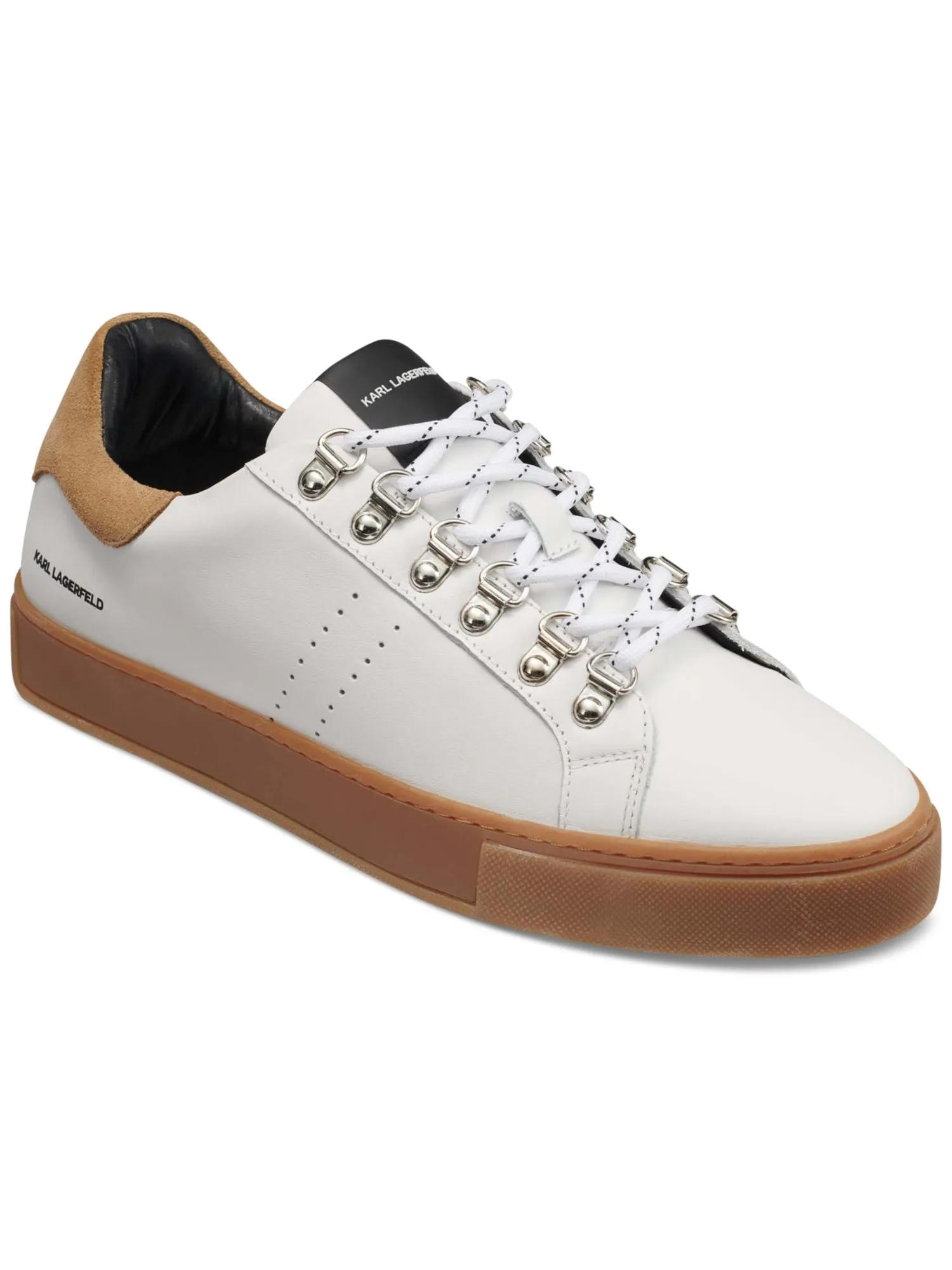 KARL LAGERFELD Mens White Padded Tongue Perforated Cushioned Round Toe Platform Lace-Up Leather Sneakers Shoes