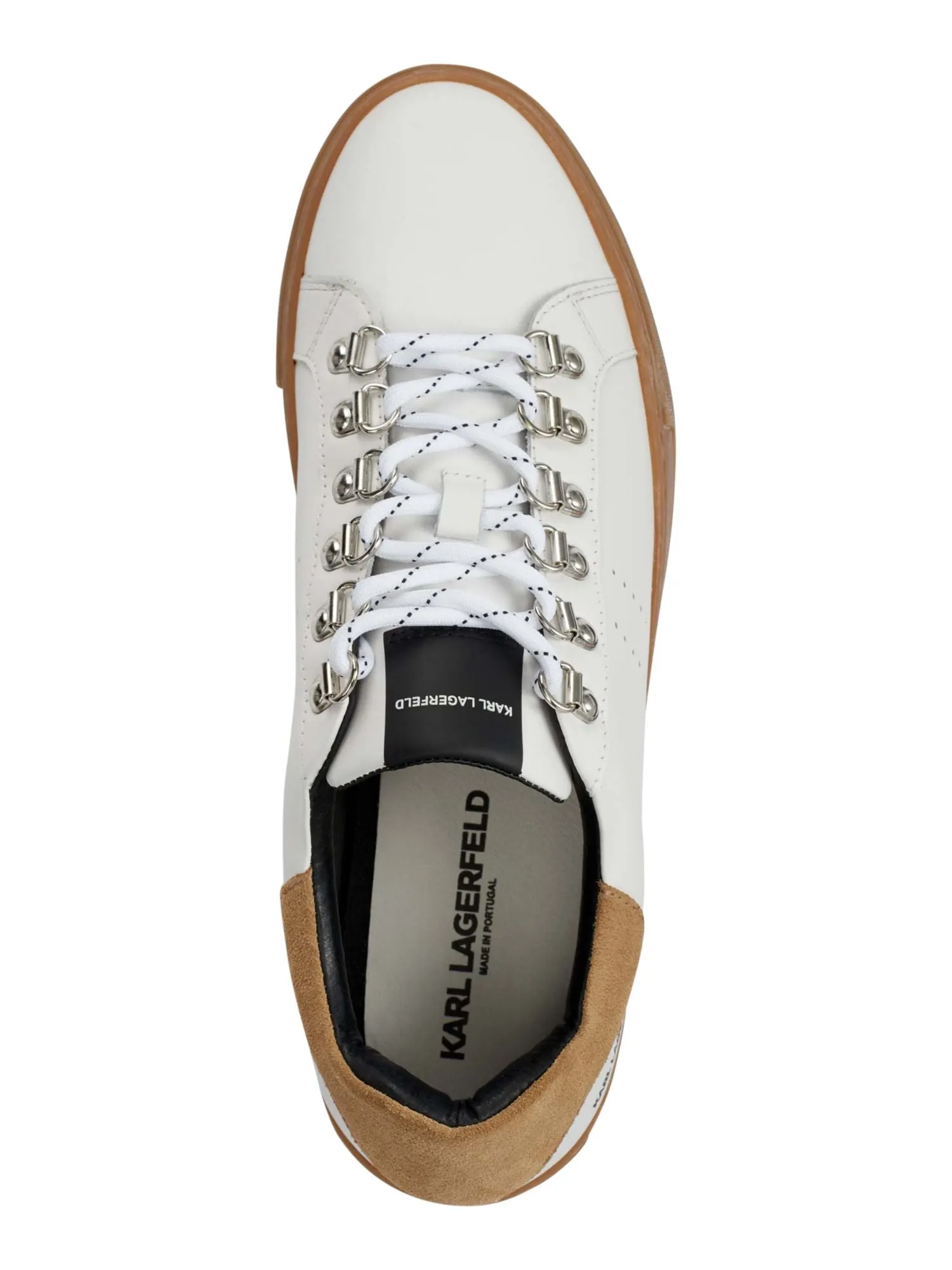 KARL LAGERFELD Mens White Padded Tongue Perforated Cushioned Round Toe Platform Lace-Up Leather Sneakers Shoes