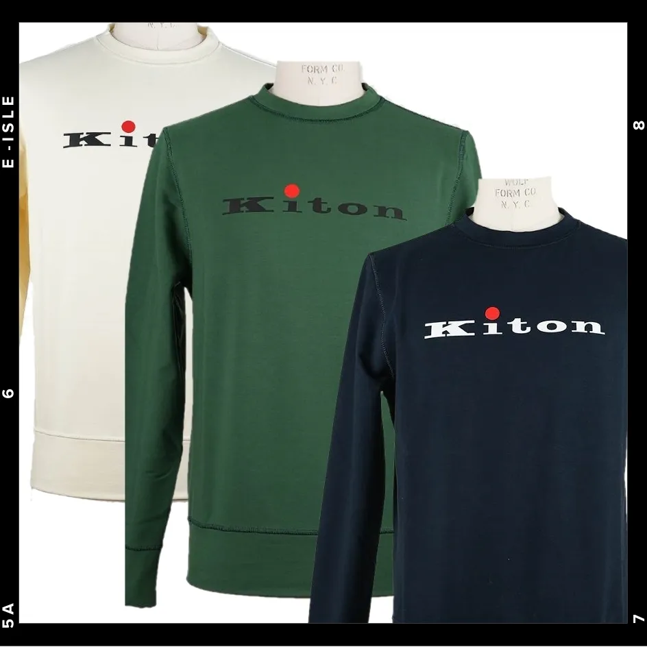 Kiton  |Crew Neck Long Sleeves Cotton Logo Sweatshirts