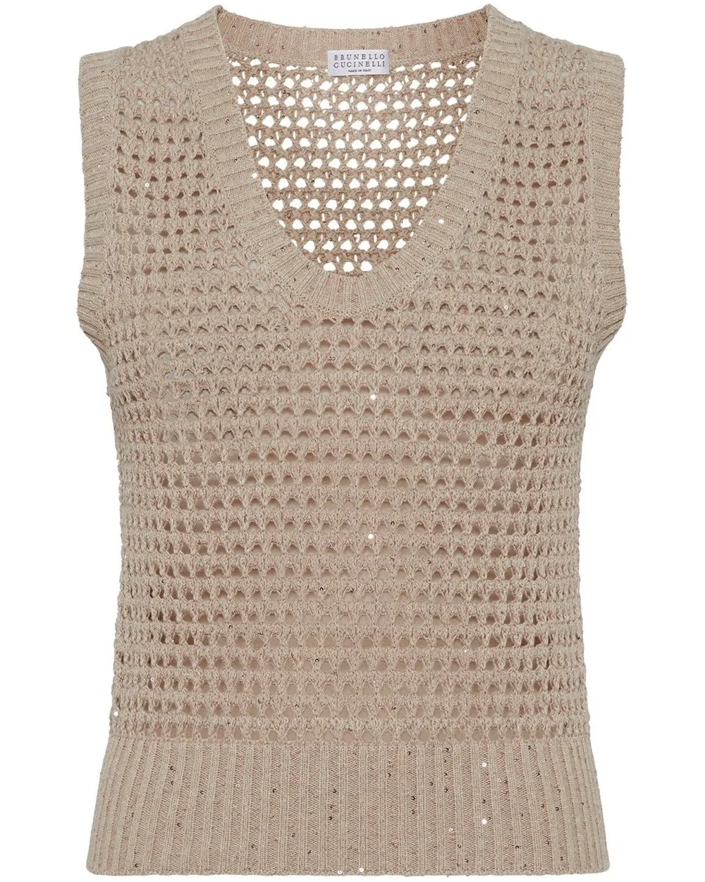 Light Brown Diamante Knit Scoop Neck Tank