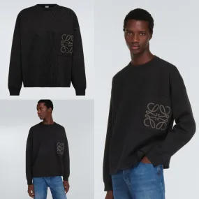 LOEWE  |Crew Neck Pullovers Monogram Sweat Street Style Long Sleeves