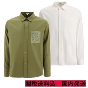 LOEWE  |Long Sleeves Plain Cotton Logo Luxury Shirts