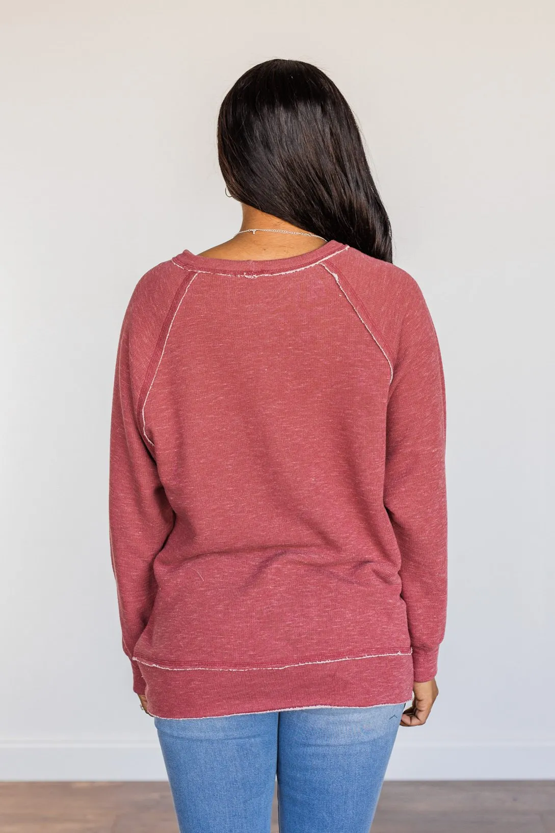 Love Once Lost Raw Hem Long Sleeve Top- Red