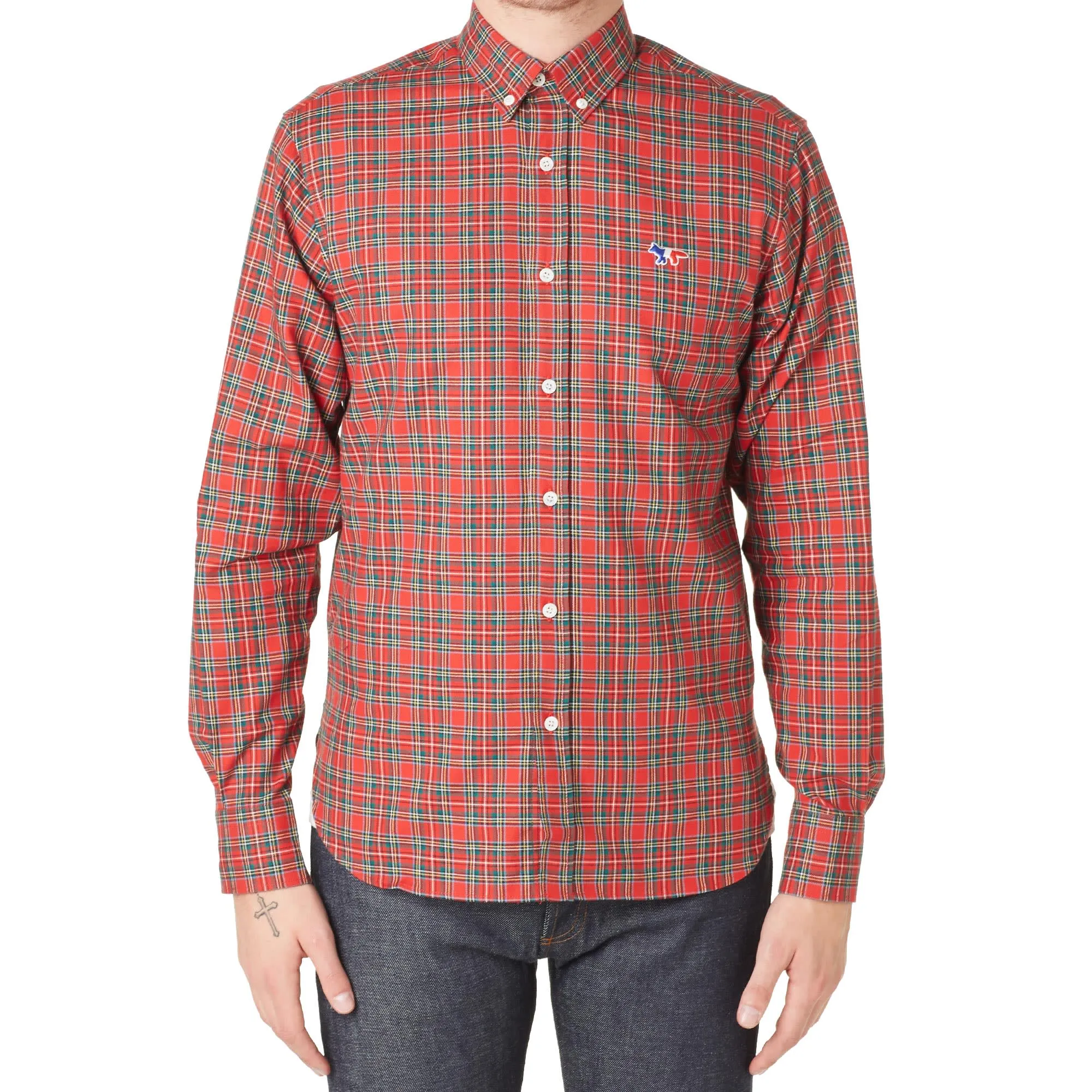 Maison Kitsuné Button Down Classic Tricolour Fox Check ShirtRed