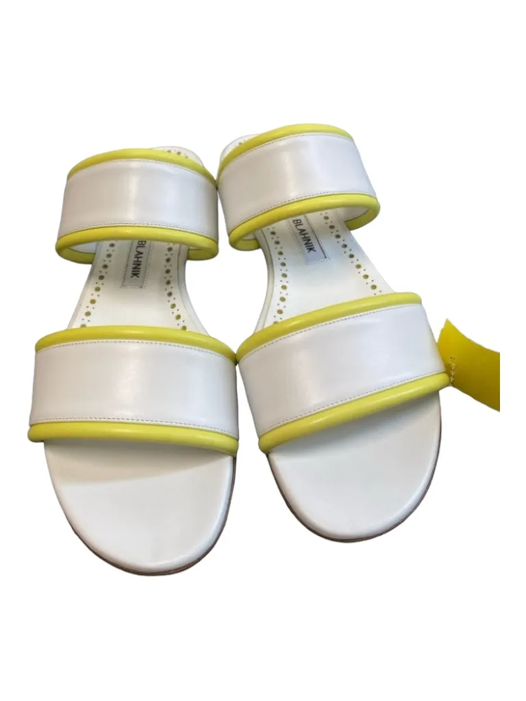 Manolo Blahnik Shoe Size 38 White & yellow Leather Slides Trim Detail Shoes